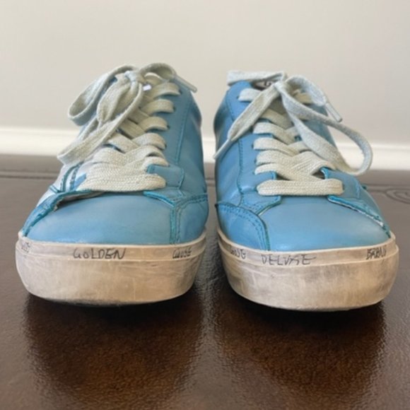 $595 Golden Goose Super-Star Blue Leather w/Silver Star Low-Top Sneakers EU38 - Picture 5 of 12